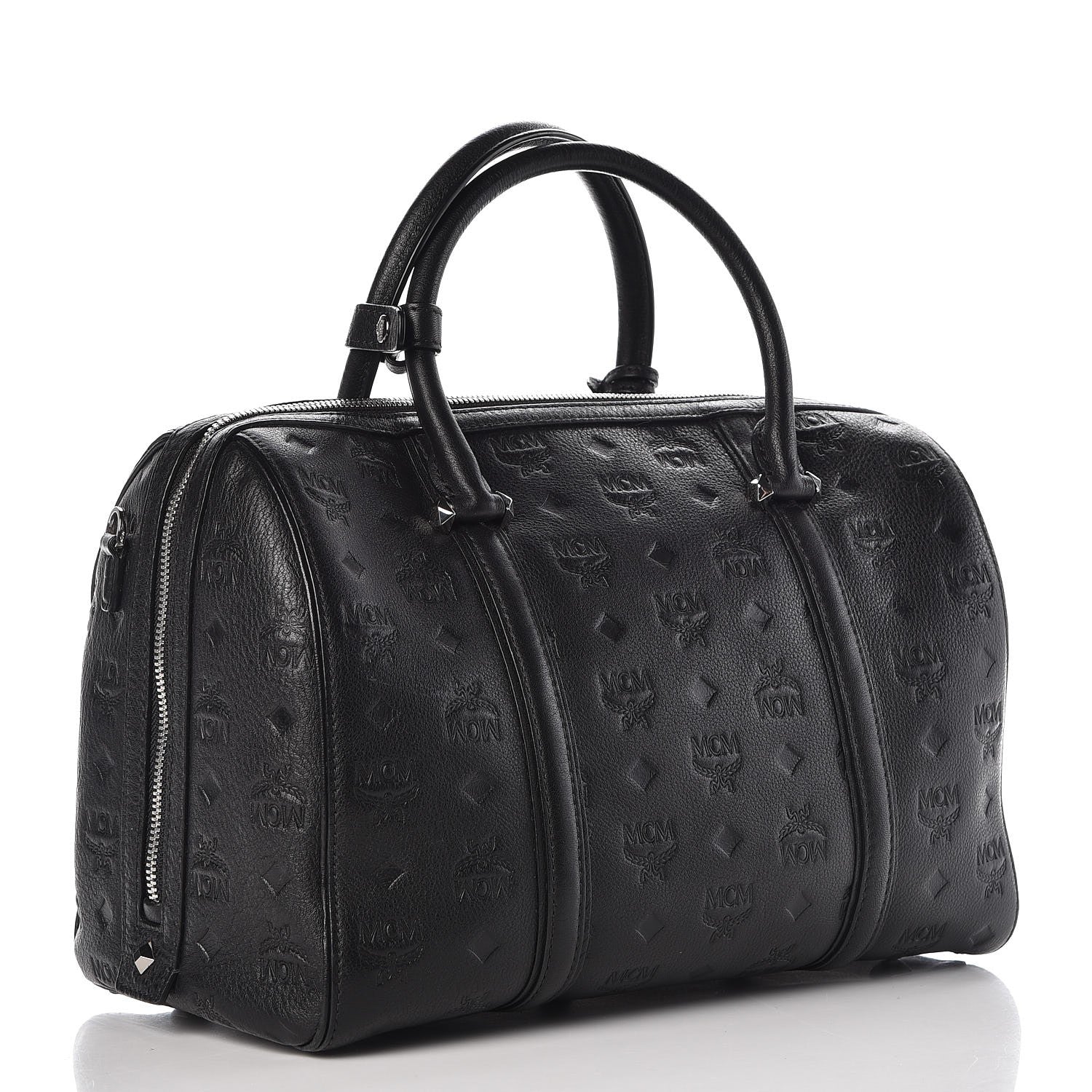 MCM Calfskin Ottomar Monogram Boston Bag Black 2 of 8