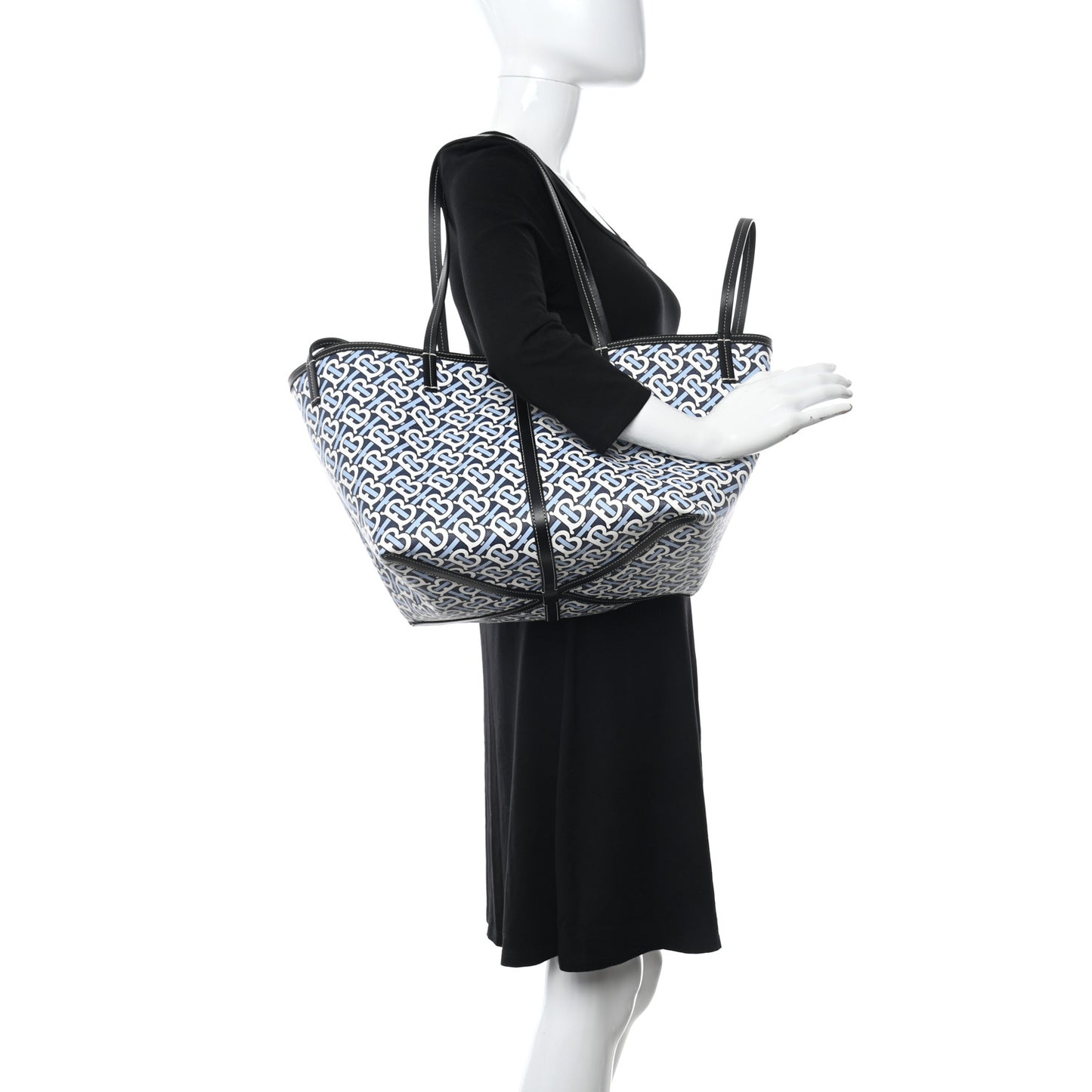 Cotton Canvas Monogram TB Print Tote Cobalt Black