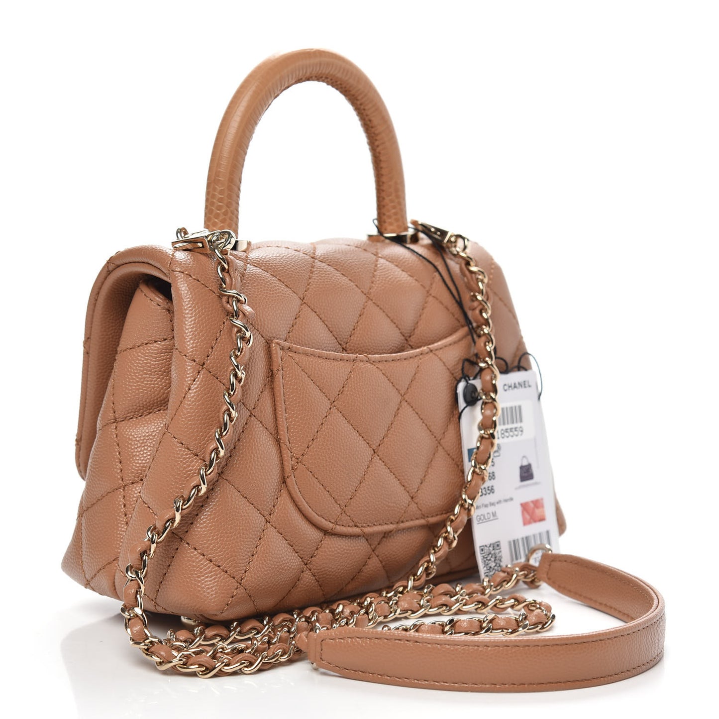 Caviar Lizard Embossed Quilted Extra Mini Coco Handle Flap Brown