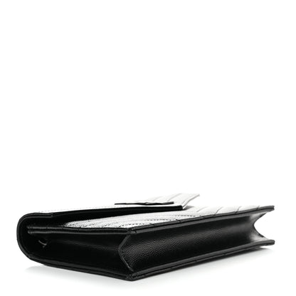 Saint Laurent Grain De Poudre Matelasse Chevron Monogram Monochrome Envelope Chain Wallet Black 4 of 11
