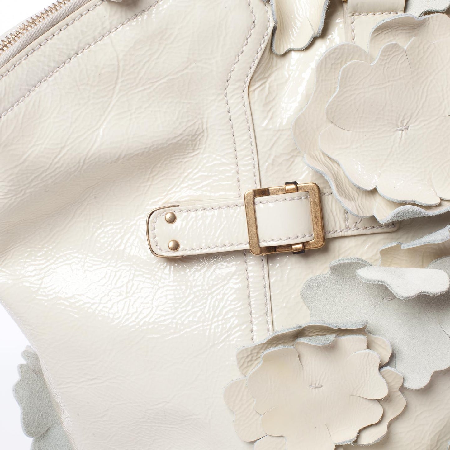 Patent Downtown Flower Tote Ivory