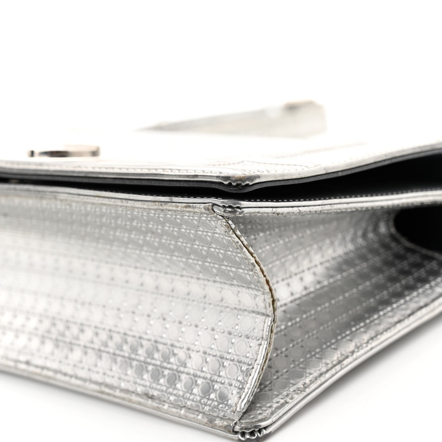 Christian Dior Metallic Patent Micro-Cannage Medium Diorama Flap Bag Silver 9 of 12