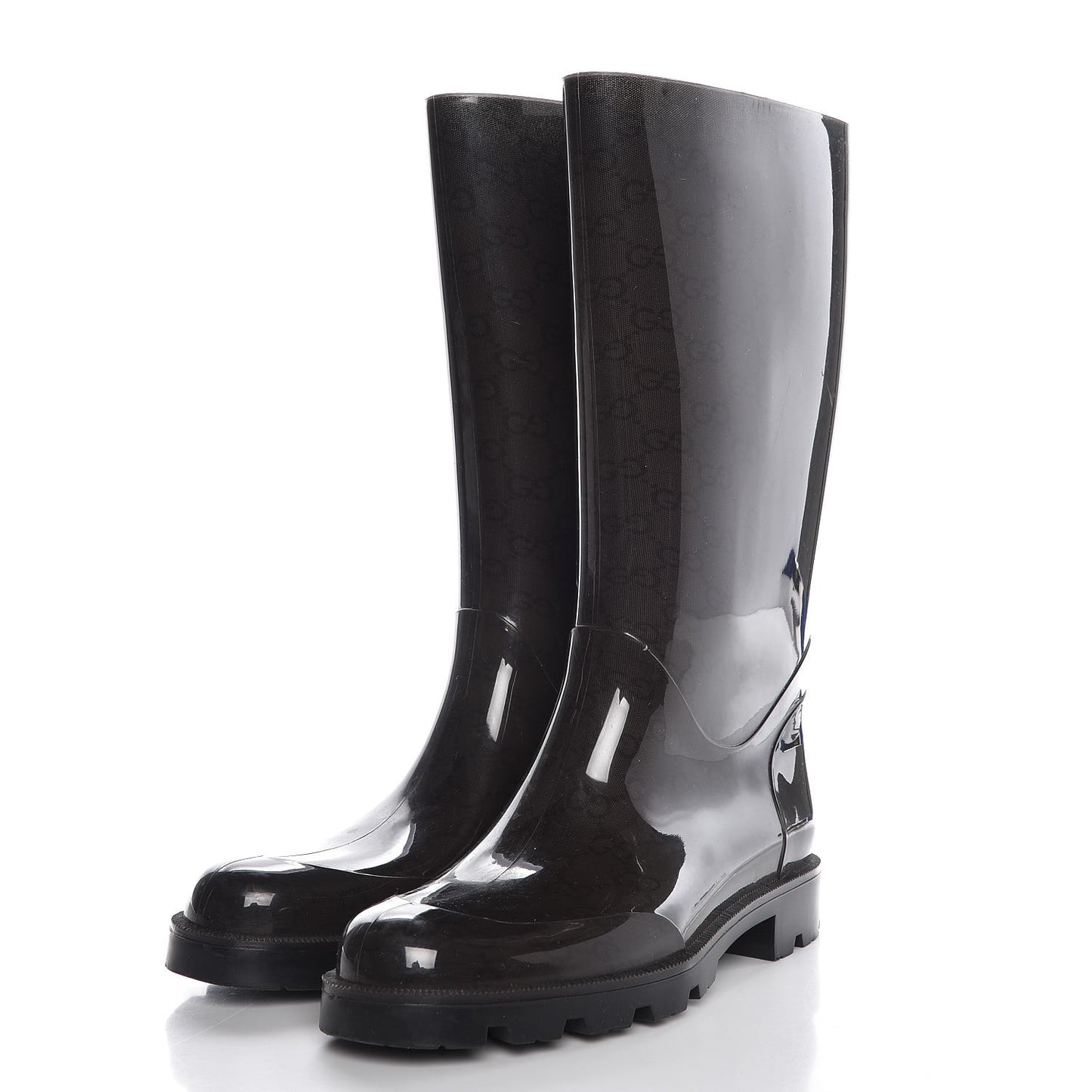 Rubber Monogram Flat Boots 37 Black