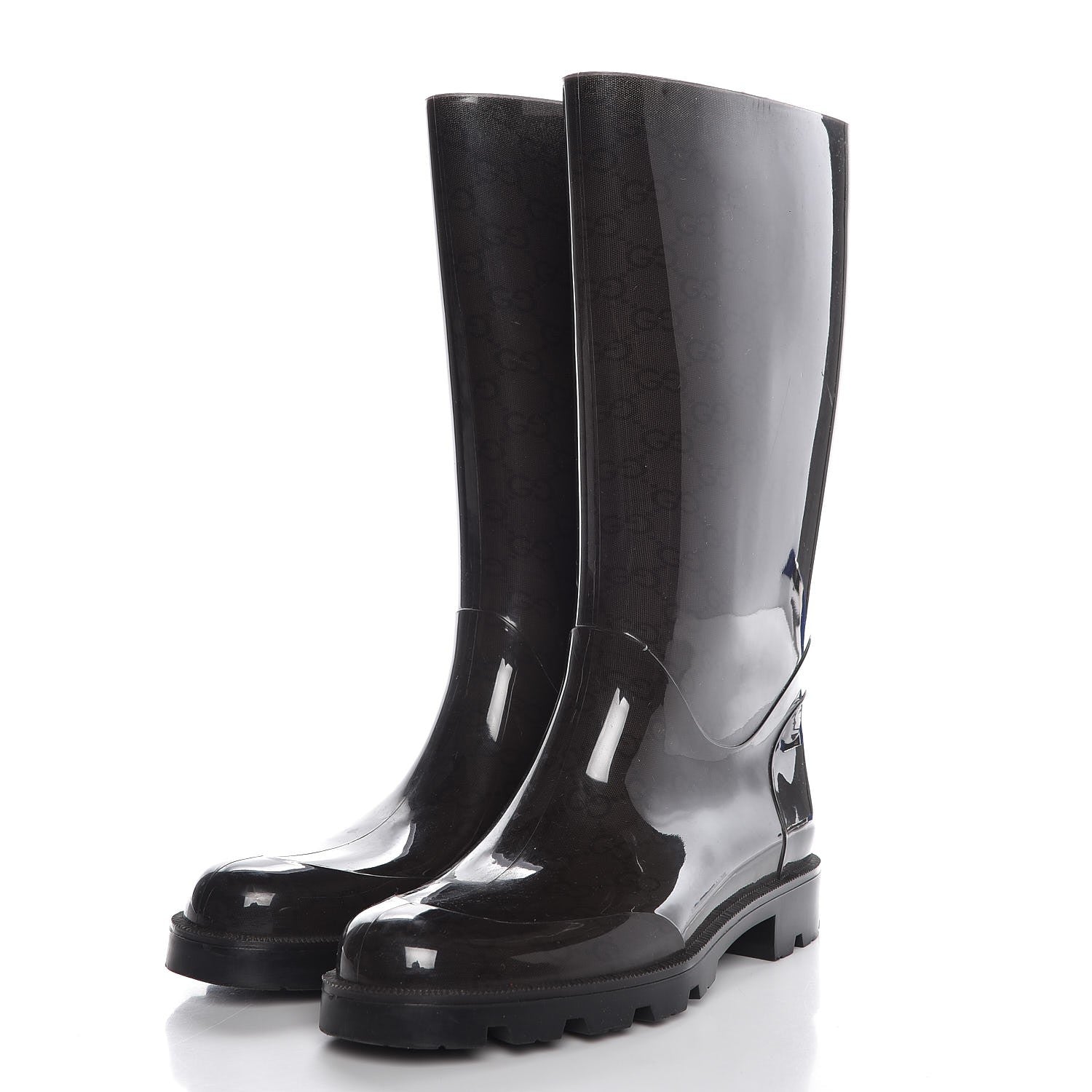 Gucci Rubber Monogram Flat Boots 37 Black 3 of 7