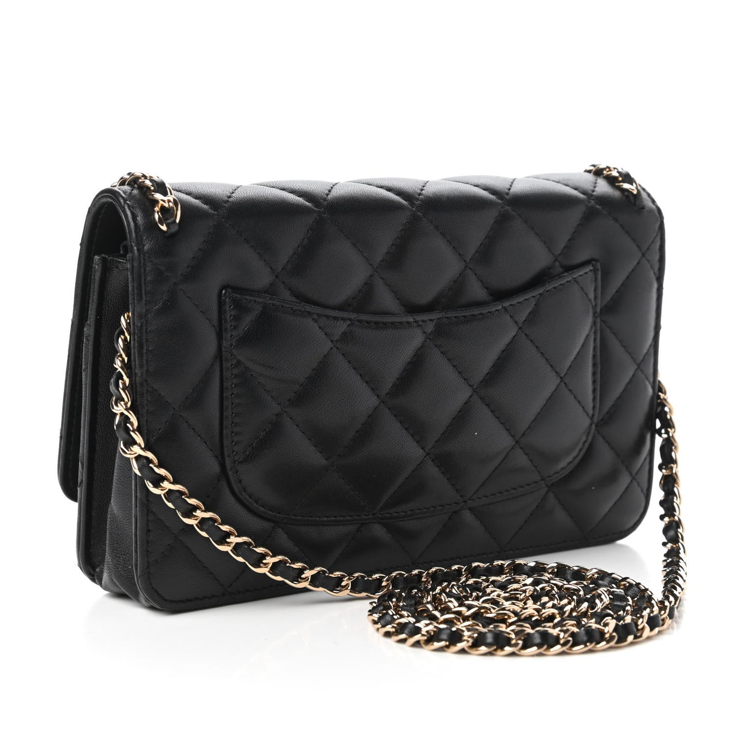 Lambskin Quilted Chain Around Wallet On Chain WOC Black