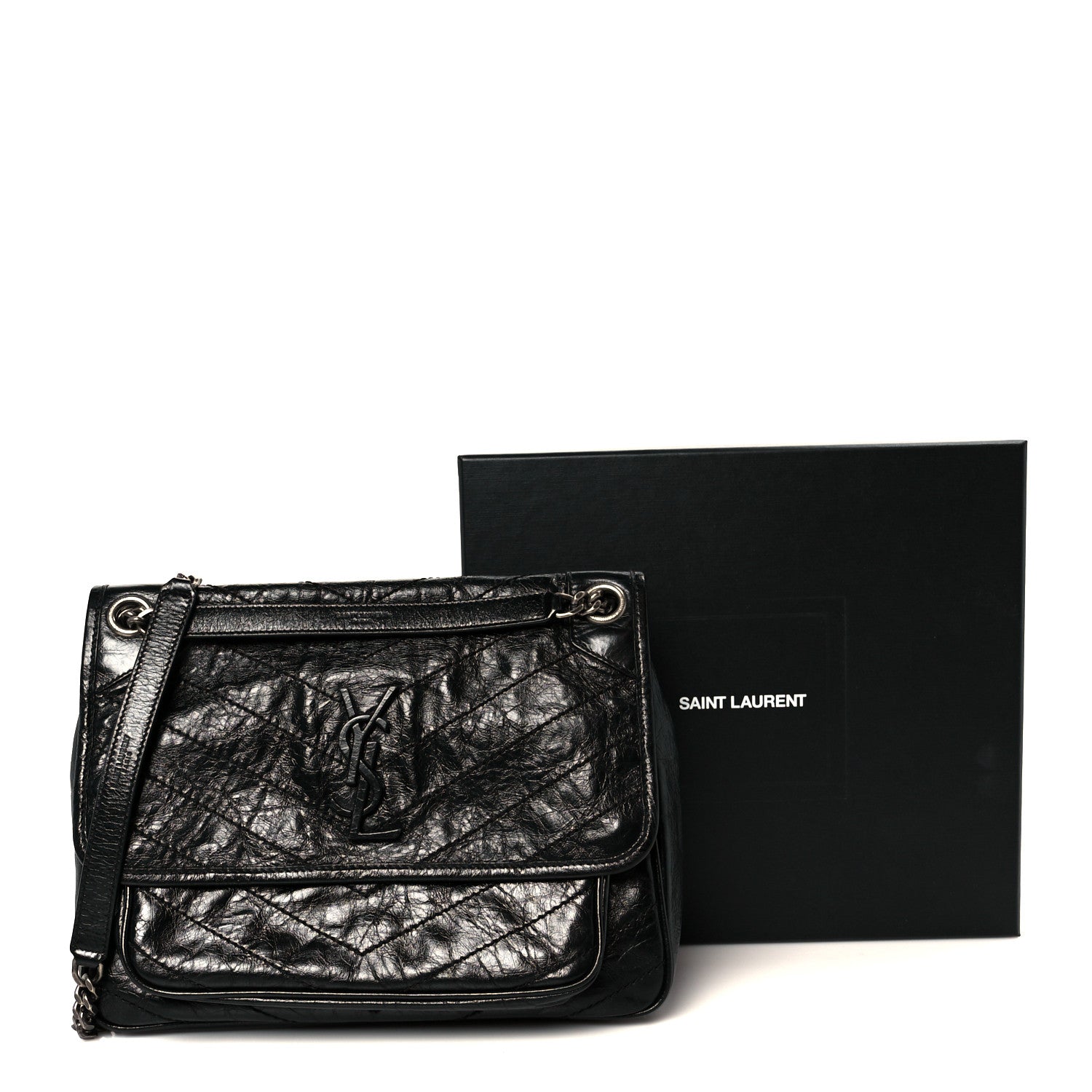 Saint Laurent Crinkled Calfskin Matelasse Monogram Medium Niki Chain Satchel Black 12 of 12