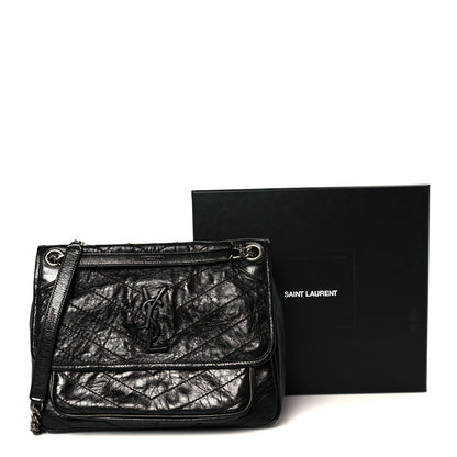 Saint Laurent Crinkled Calfskin Matelasse Monogram Medium Niki Chain Satchel Black 12 of 12