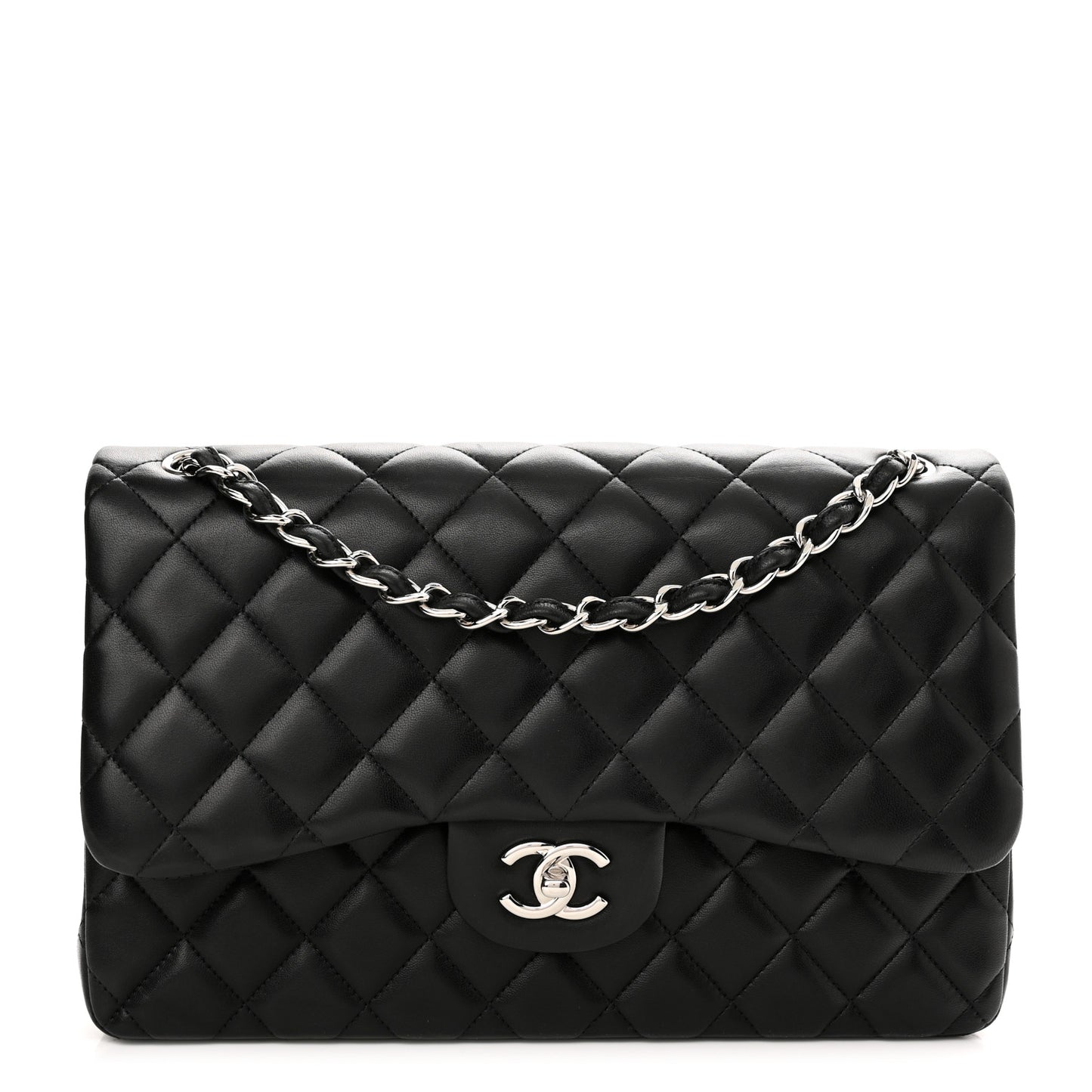 Lambskin Quilted Jumbo Double Flap Black