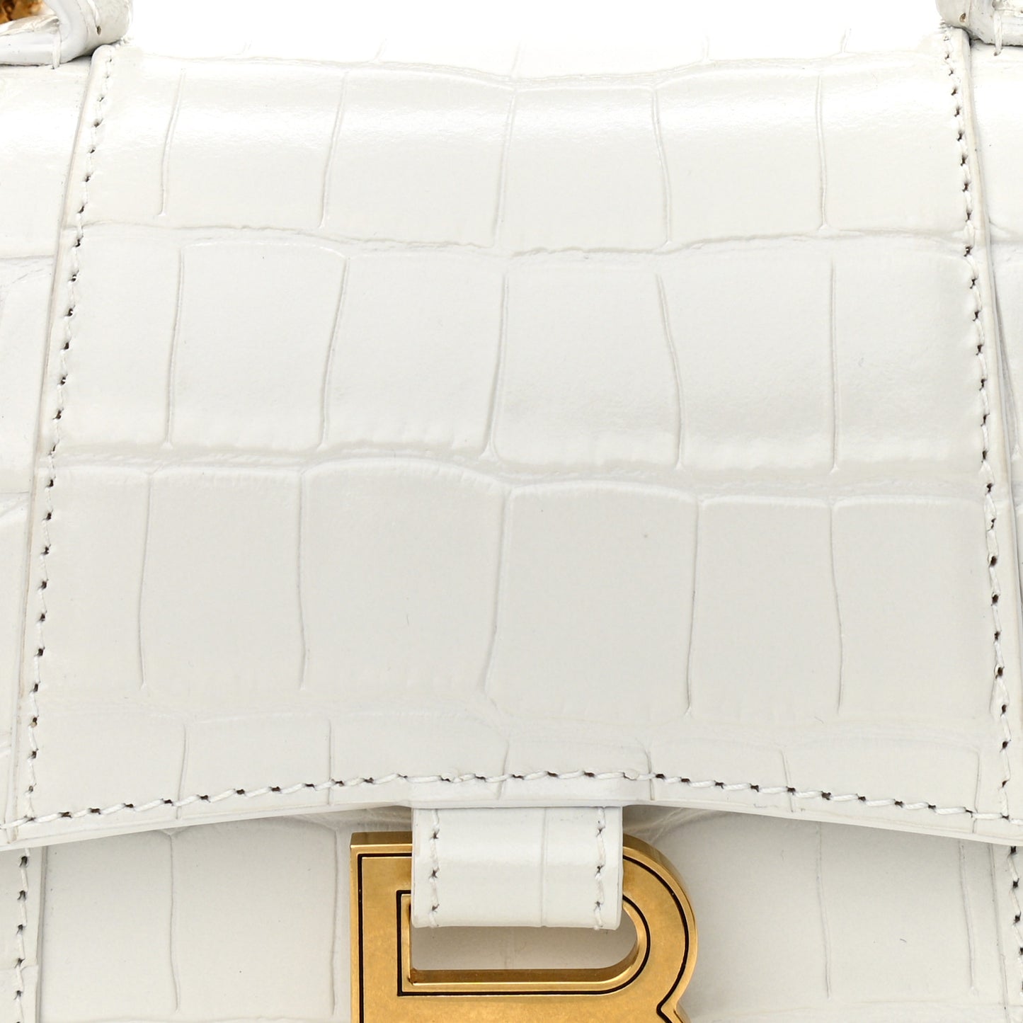 Shiny Calfskin Crocodile Embossed Hourglass Top Handle Bag XS White