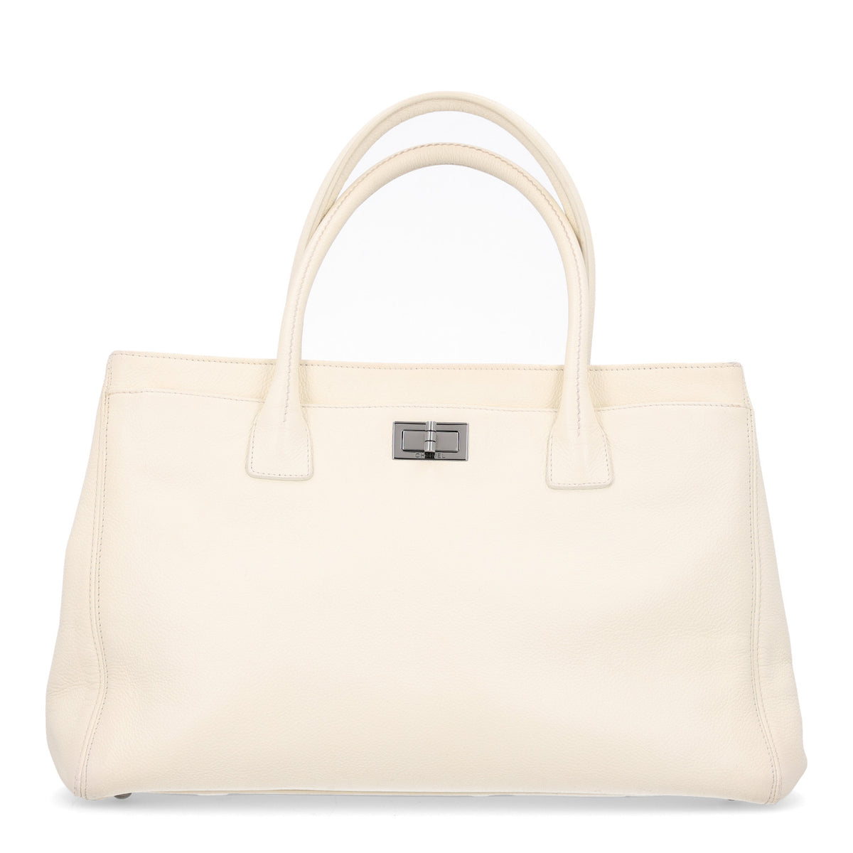 Chanel Calfskin Mademoiselle Lock Cerf Executive Shopper Tote White 1 of 12