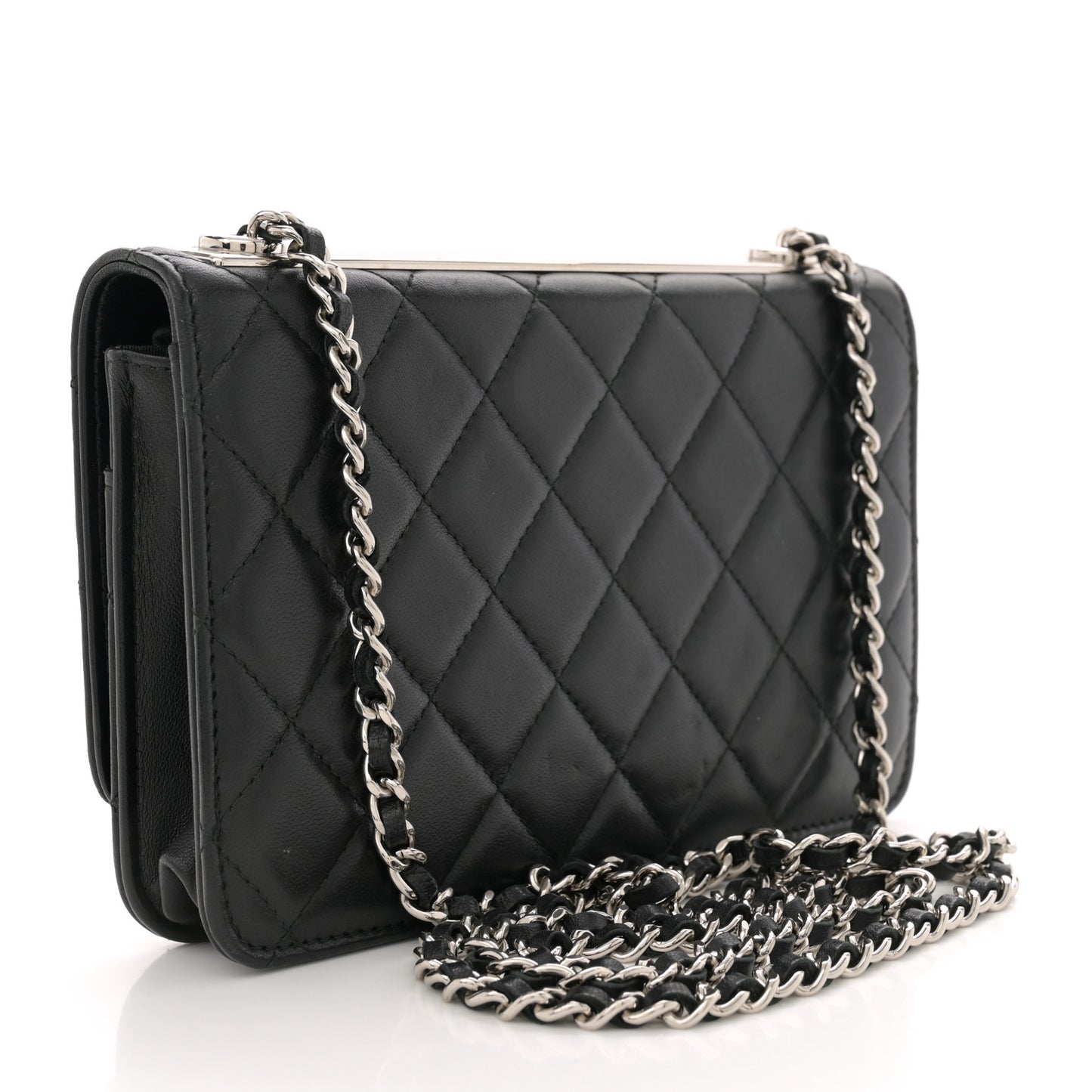 Lambskin Quilted Trendy CC Wallet On Chain WOC Black