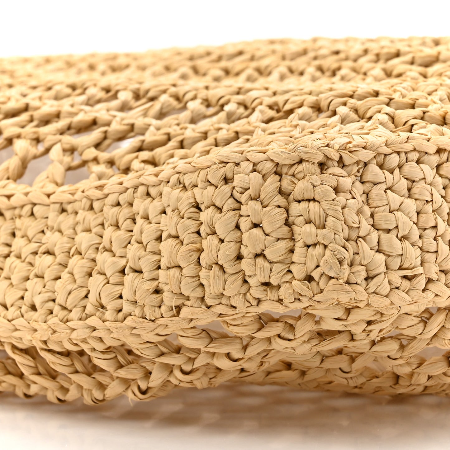 Yarn Raffia Effect Crochet Logo Embroidered Tote Bag Naturale