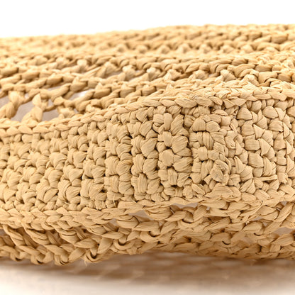 Prada Yarn Raffia Effect Crochet Logo Embroidered Tote Bag Naturale 8 of 10