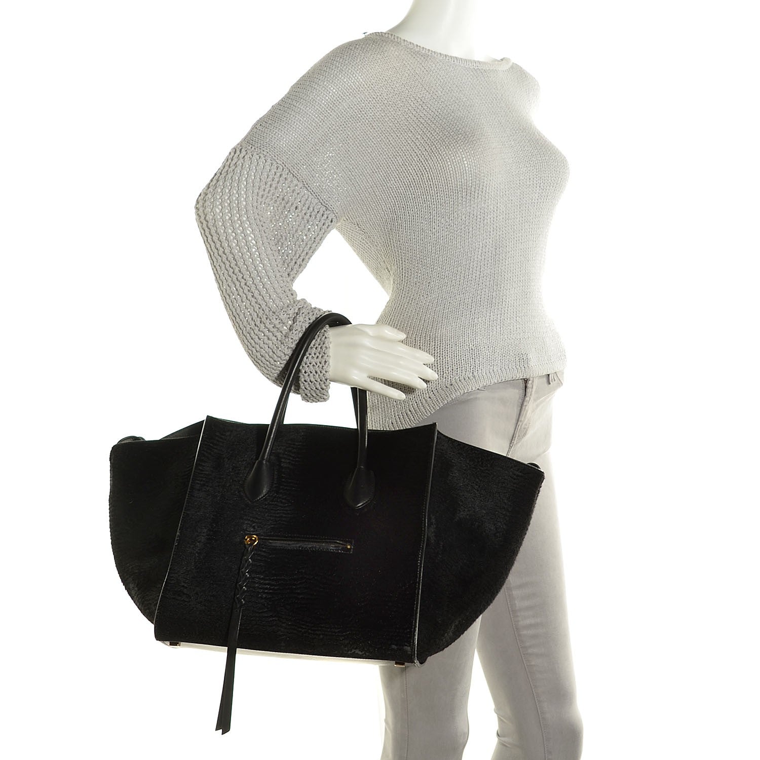 Celine Astrakhan Pony Hair Medium Phantom Luggage Black 2 of 8