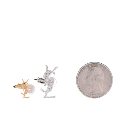 Saint Laurent Crystal Ear Cuff Earring Set Gold Silver 2 of 5