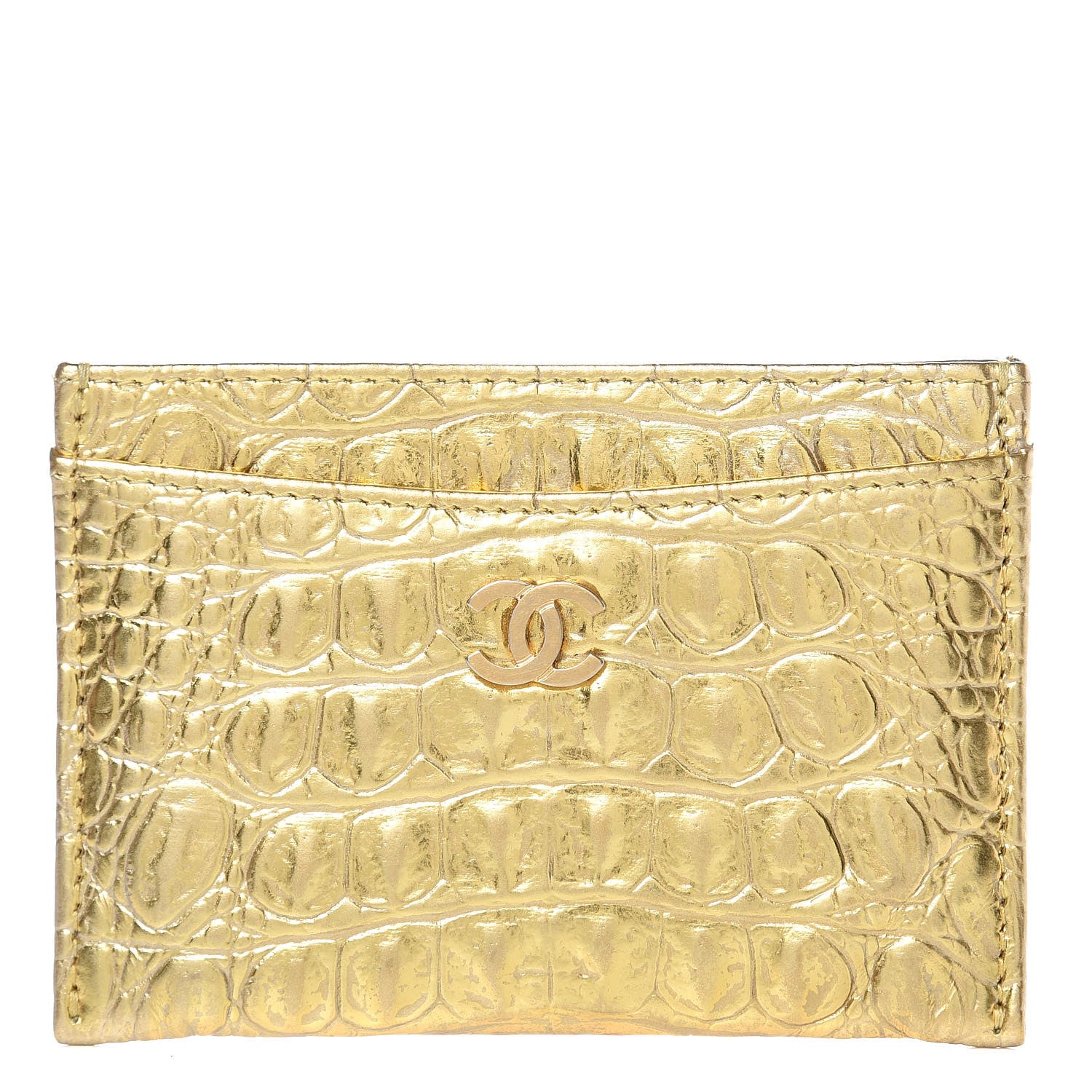 Chanel Metallic Calfskin Crocodile Embossed Cocodile Card Holder