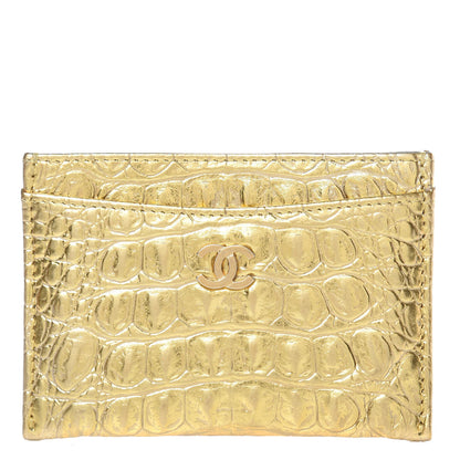 Chanel Metallic Calfskin Crocodile Embossed Cocodile Card Holder Gold 1 of 11