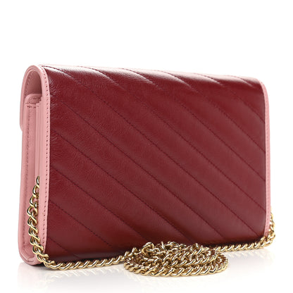Gucci Azalea Calfskin Enamel Matelasse Diagonal Torchon GG Marmont Chain Wallet New Cherry Red Wild Rose 3 of 11
