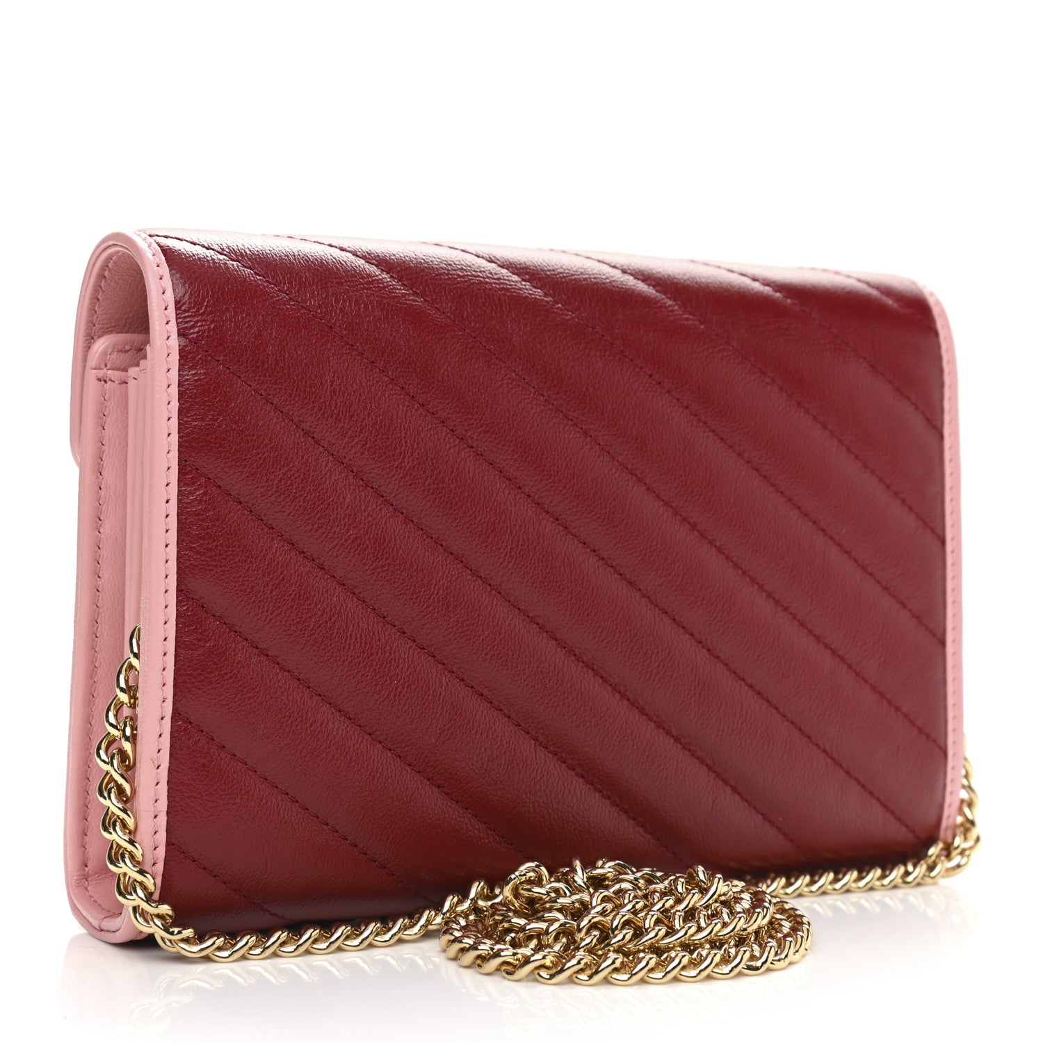 Gucci Azalea Calfskin Enamel Matelasse Diagonal Torchon GG Marmont Chain Wallet New Cherry Red Wild Rose 3 of 11
