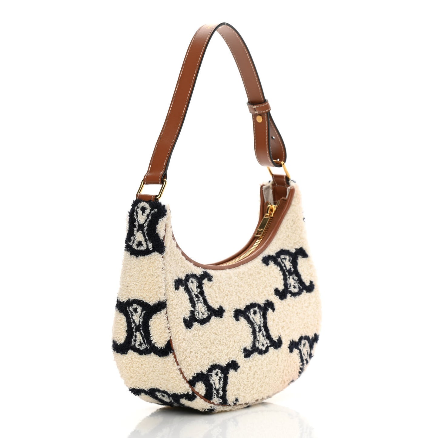 Bouclette Embroidered Ava Triomphe Shoulder Bag Navy Tan
