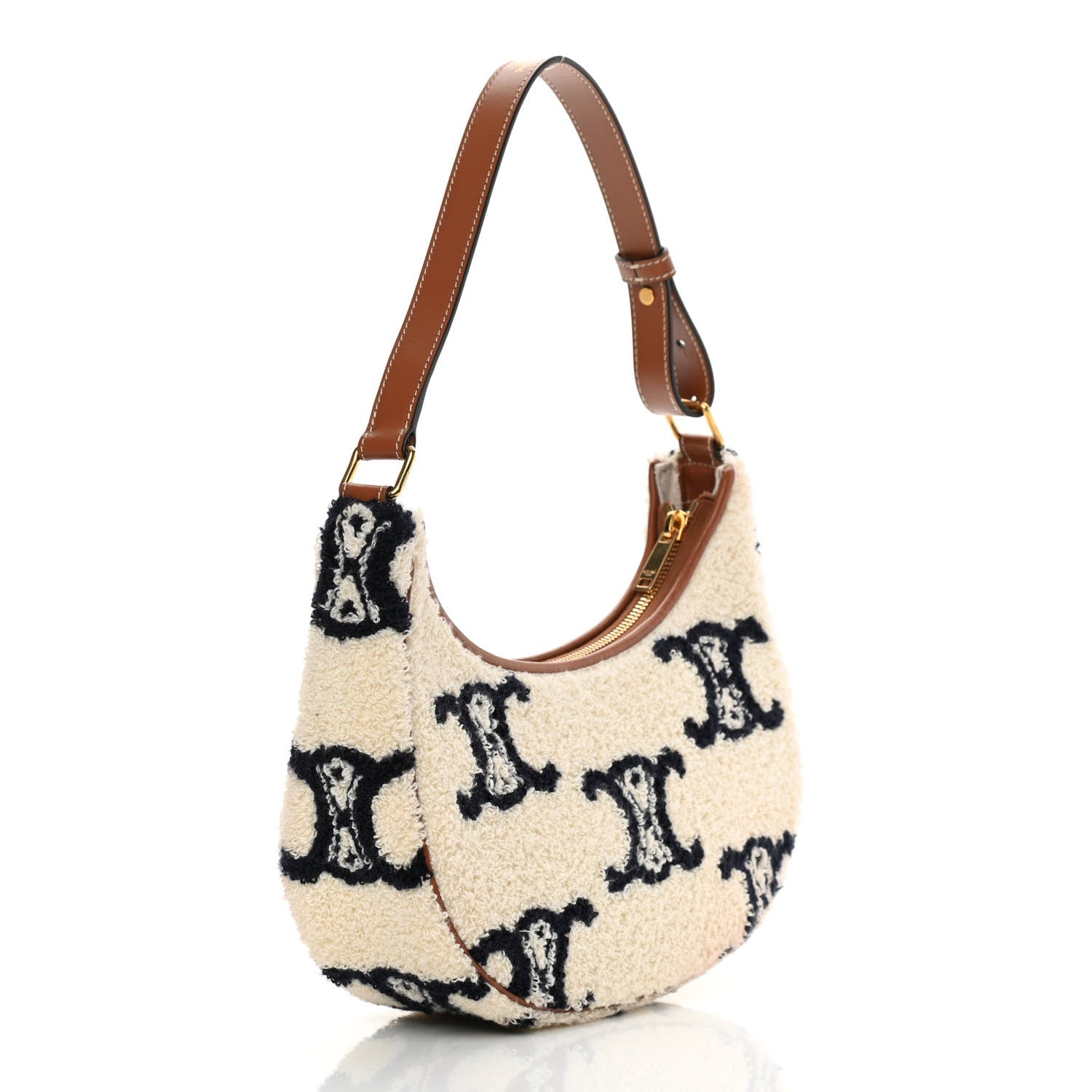 Celine Bouclette Embroidered Ava Triomphe Shoulder Bag Navy Tan 3 of 12
