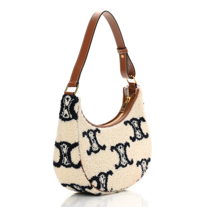 Celine Bouclette Embroidered Ava Triomphe Shoulder Bag Navy Tan 3 of 12