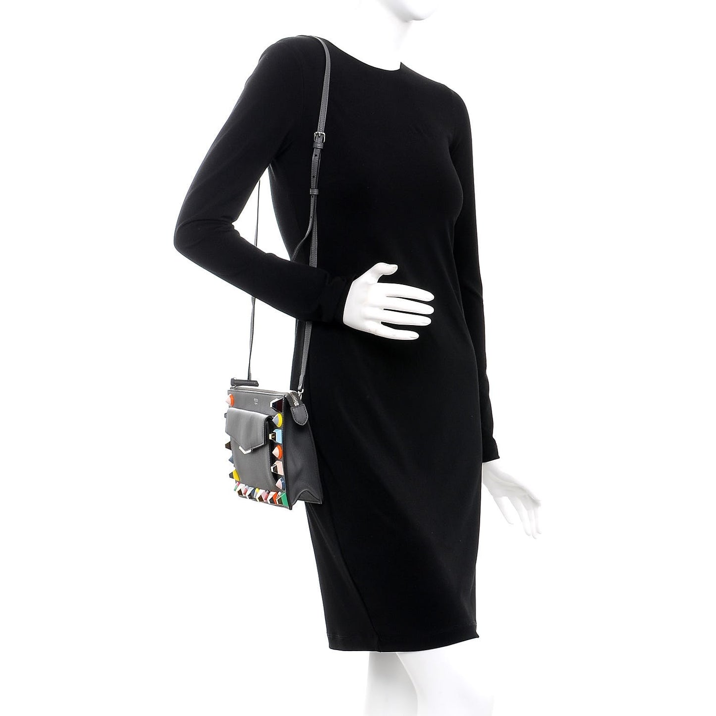 Vitello Dolce Studded Mini 2Jours Pouch Anthracite Multicolor