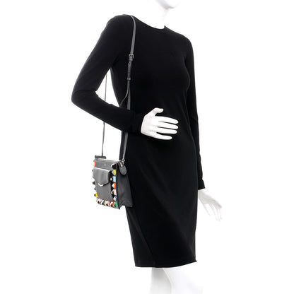 Fendi Vitello Dolce Studded Mini 2Jours Pouch Anthracite Multicolor 2 of 7