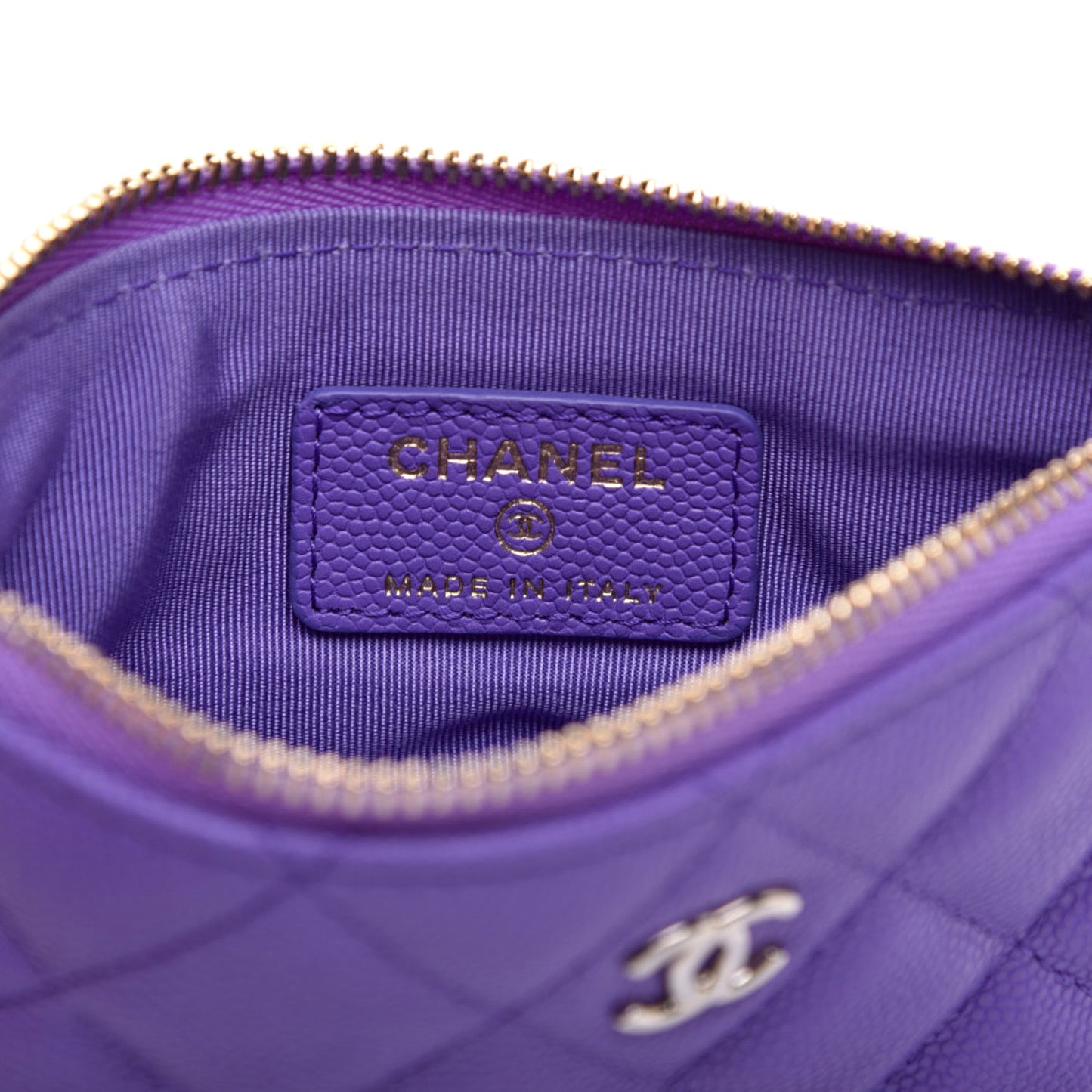 Caviar Quilted Small Cosmetic Case Purple
