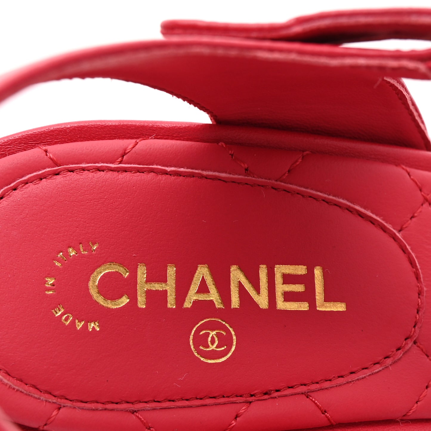 Lambskin Quilted Chain CC Wedge Sandals 38 Red