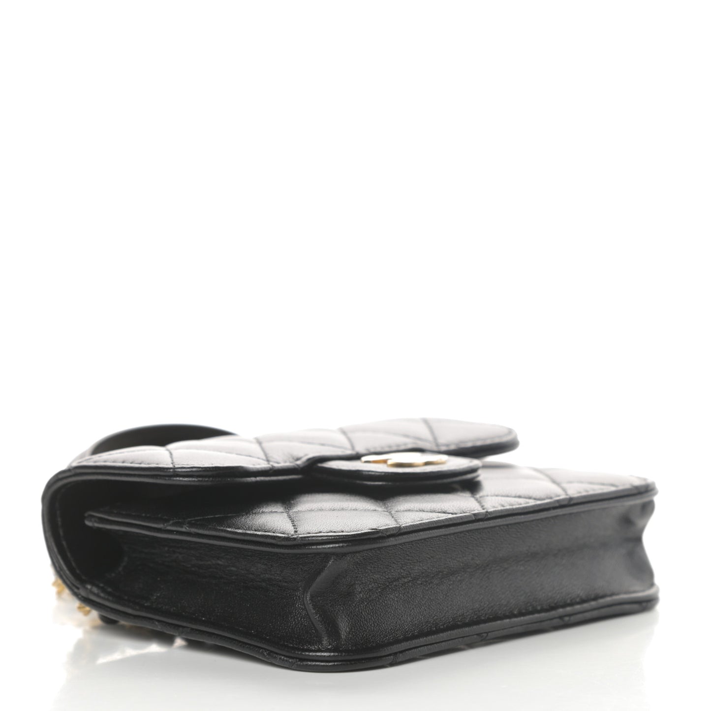 Lambskin Quilted Top Handle Flap Coin Purse With Chain Black