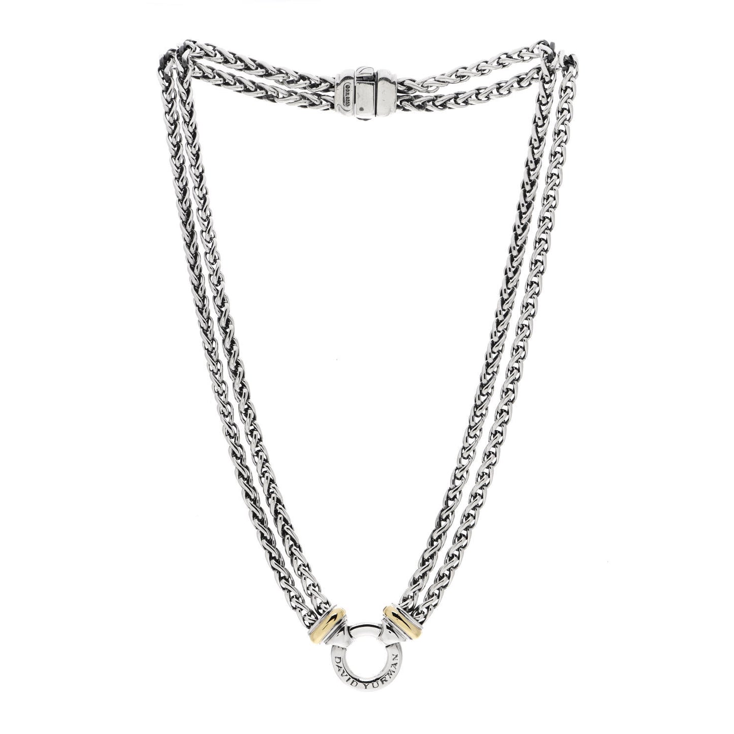 Sterling Silver 18K Yellow Gold 8mm Double Wheat Chain Necklace