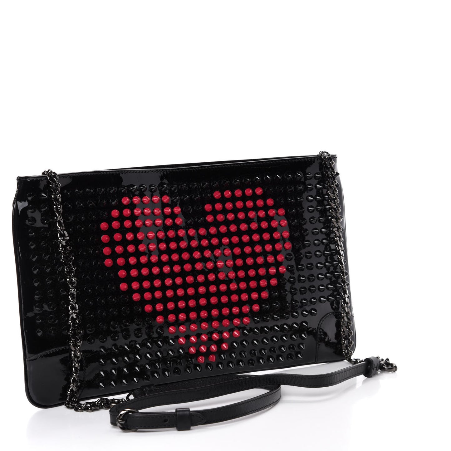 Patent Panettone Spiked Valentines Clutch Bag Black Fuchsia