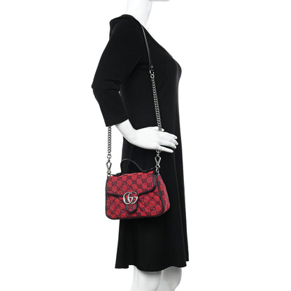 Gucci Monogram Multicolor Matelasse Diagonal Mini GG Marmont Top Handle Shoulder Bag Red Blue 2 of 12