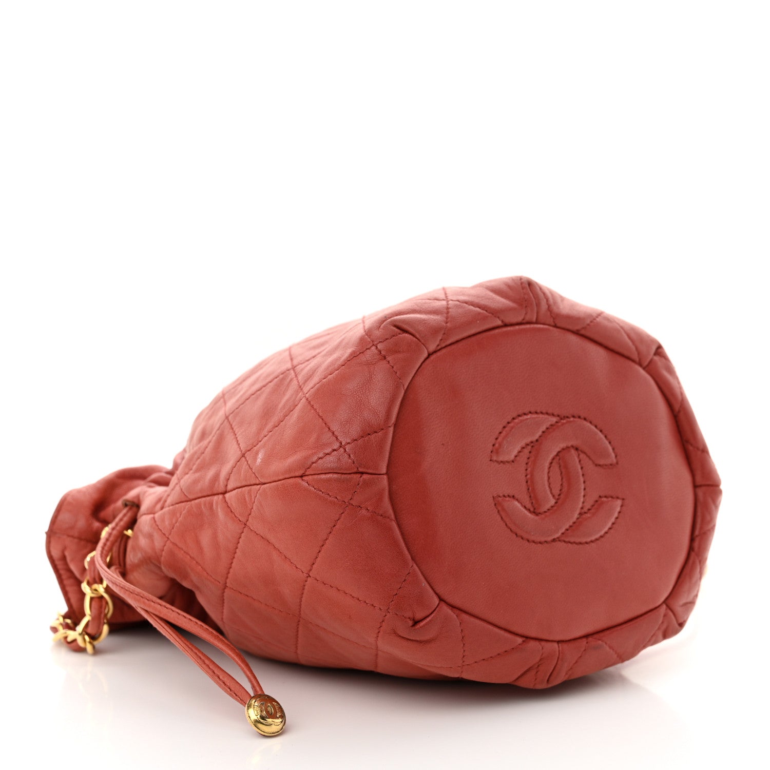 Chanel Lambskin Quilted Mini Drawstring Bucket Bag Red 4 of 15