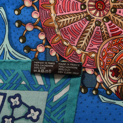 Hermes Cashmere Silk Zenobie Reine De Palmyre Shawl 140 Turquoise Rose Gris Bleuete 4 of 4
