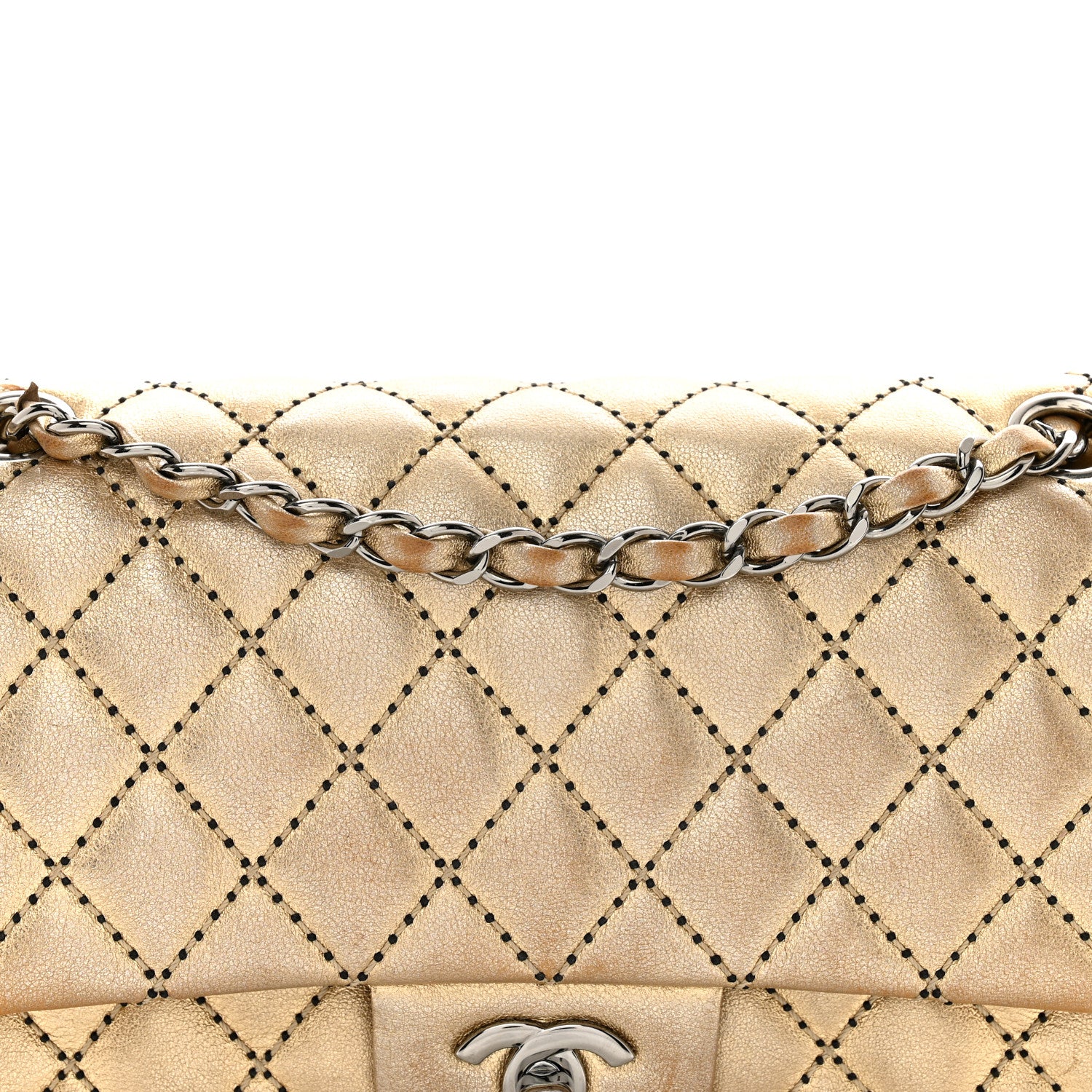 Chanel Metallic Washed Lambskin Quilted Medium Double Flap Dark Gold Black 8 of 17