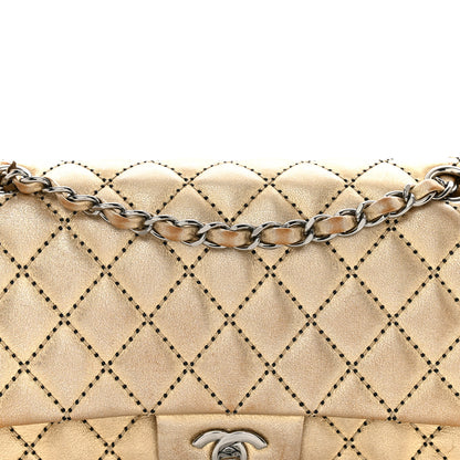 Chanel Metallic Washed Lambskin Quilted Medium Double Flap Dark Gold Black 8 of 17