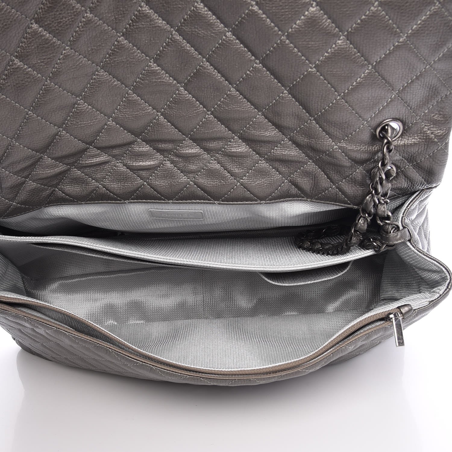 Chanel Metallic Calfskin Quilted XXL Travel Flap Bag Dark Silver 5 of 7