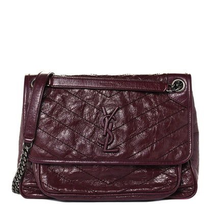 Saint Laurent Crinkled Calfskin Matelasse Monogram Medium Niki Chain Satchel Burgundy 1 of 11