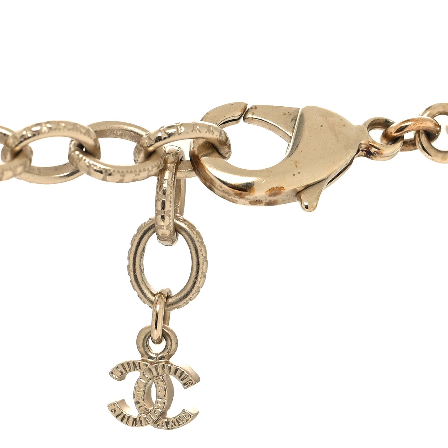 Metal Pearl Chain CC Paris Pendant Necklace Gold