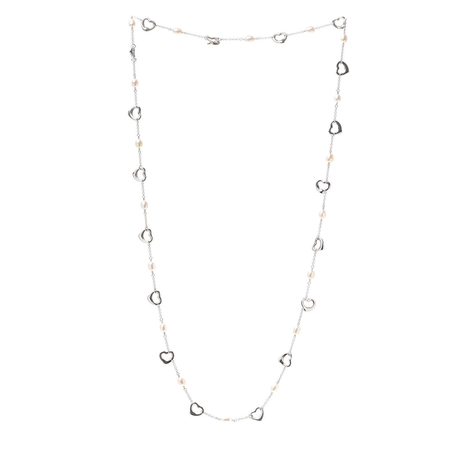 Sterling Silver Pearl Elsa Peretti Open Heart Station Necklace