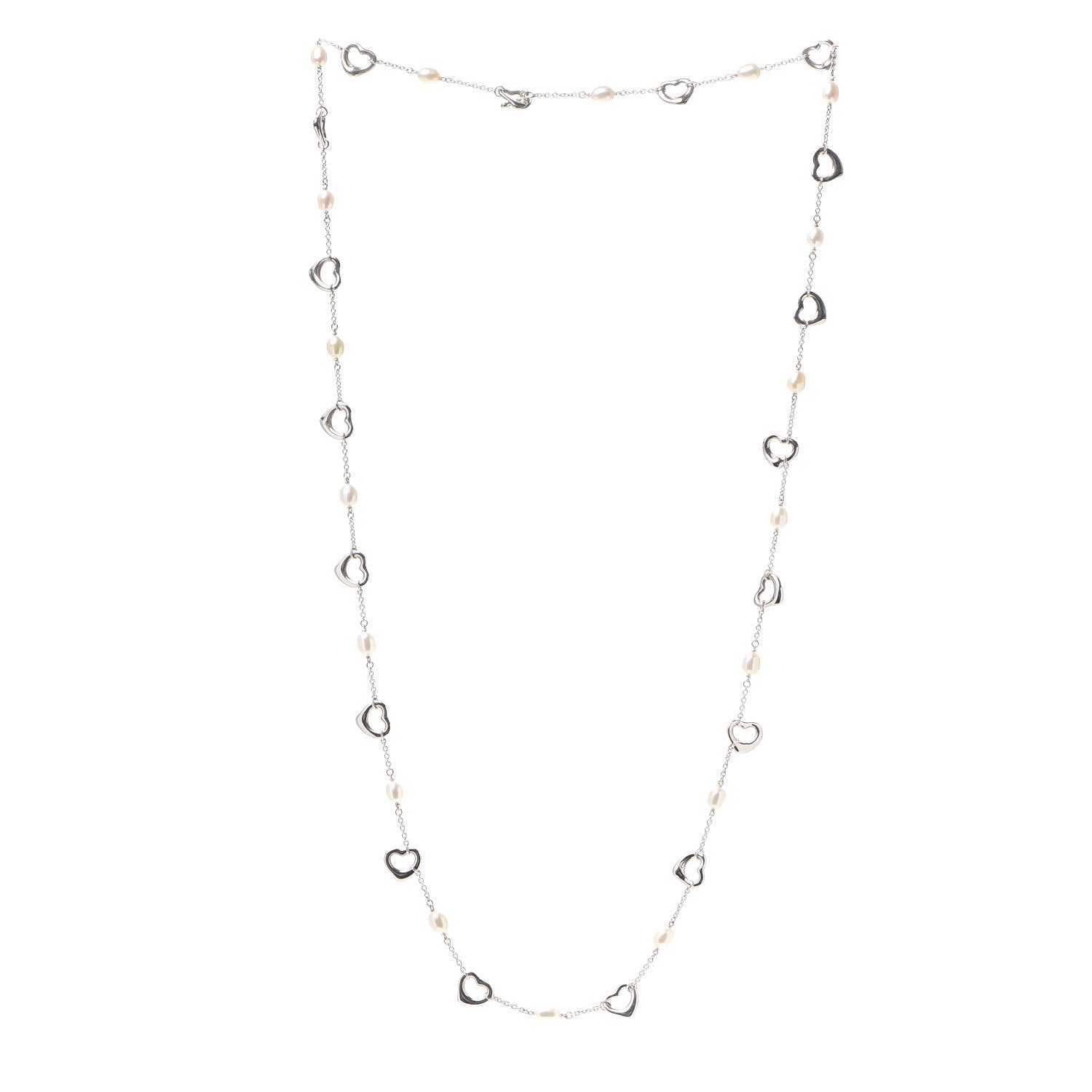 Tiffany Sterling Silver Pearl Elsa Peretti Open Heart Station Necklace 3 of 5