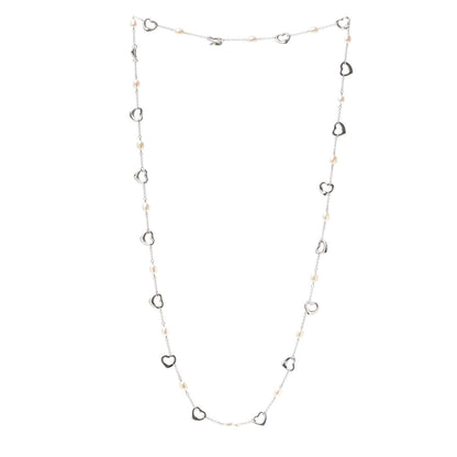 Tiffany Sterling Silver Pearl Elsa Peretti Open Heart Station Necklace 3 of 5