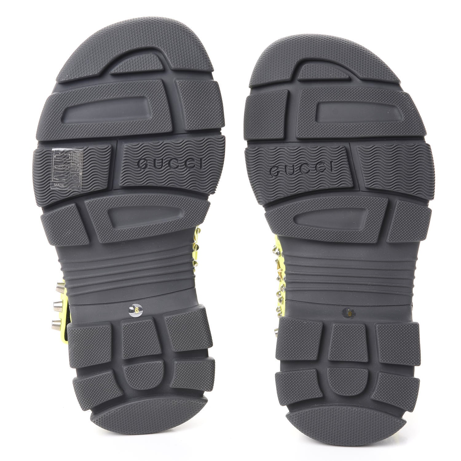 Gucci Technical Canvas Calfskin Studded Mens Aguru Sandals 6 Neon Yellow 7 of 7