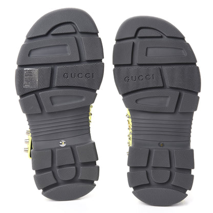 Gucci Technical Canvas Calfskin Studded Mens Aguru Sandals 6 Neon Yellow 7 of 7