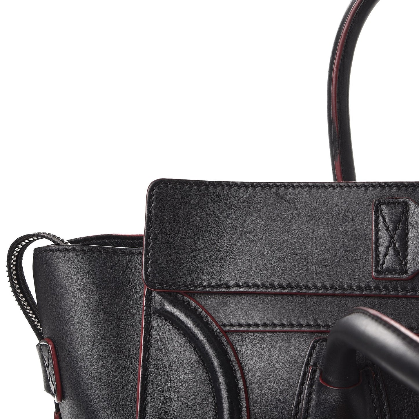 Smooth Calfskin Mini Luggage Black Pink Trim