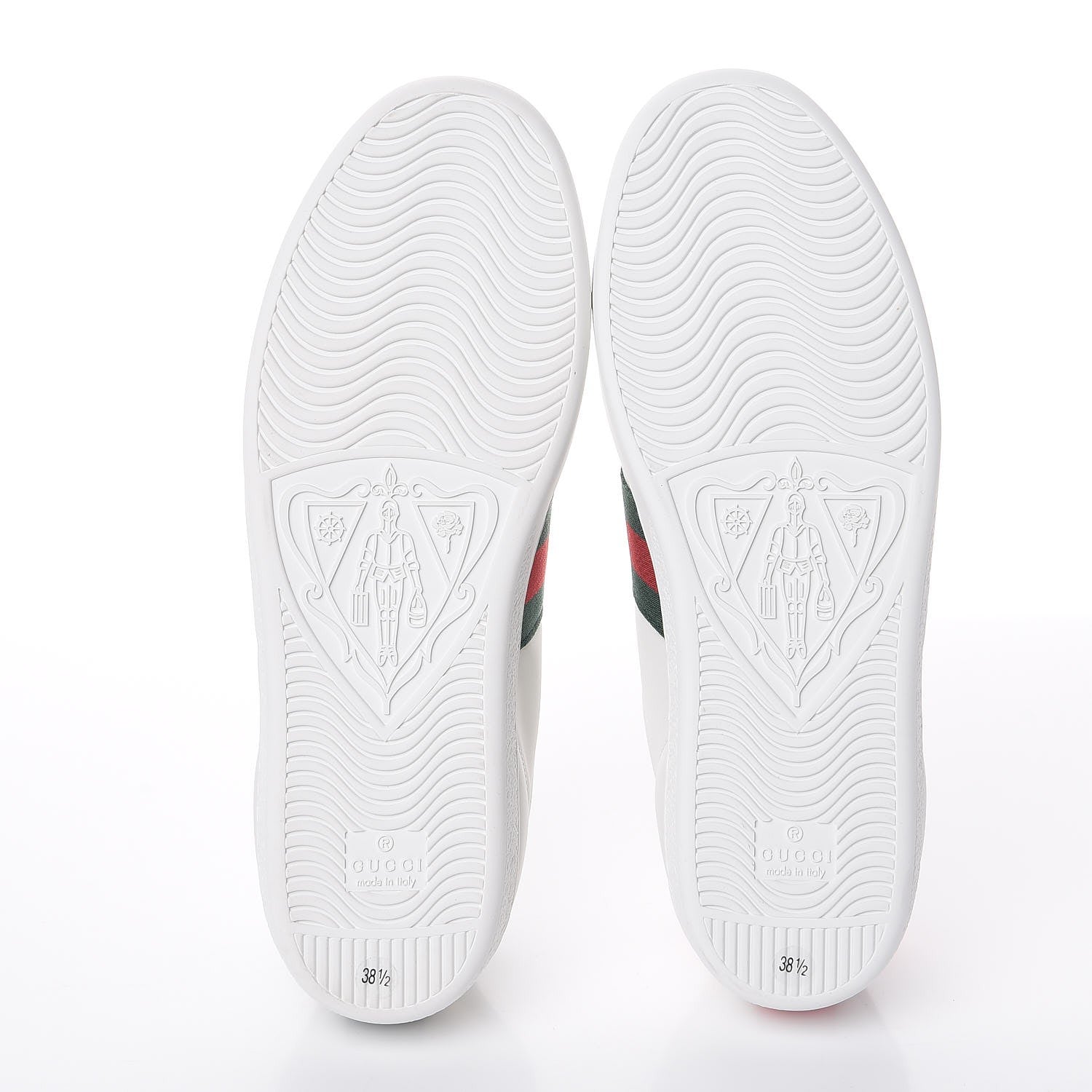 Gucci Calfskin Bee Embroidered Ace Web Sneakers 38.5 White Green 5 of 8