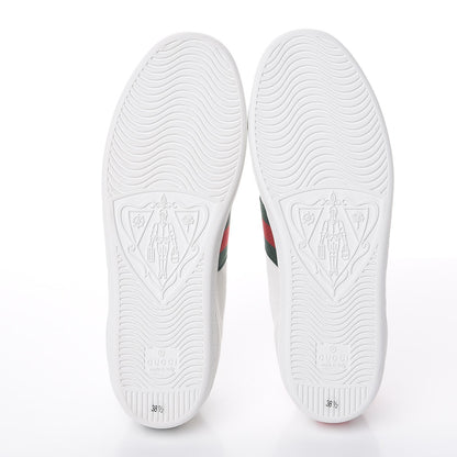 Gucci Calfskin Bee Embroidered Ace Web Sneakers 38.5 White Green 5 of 8