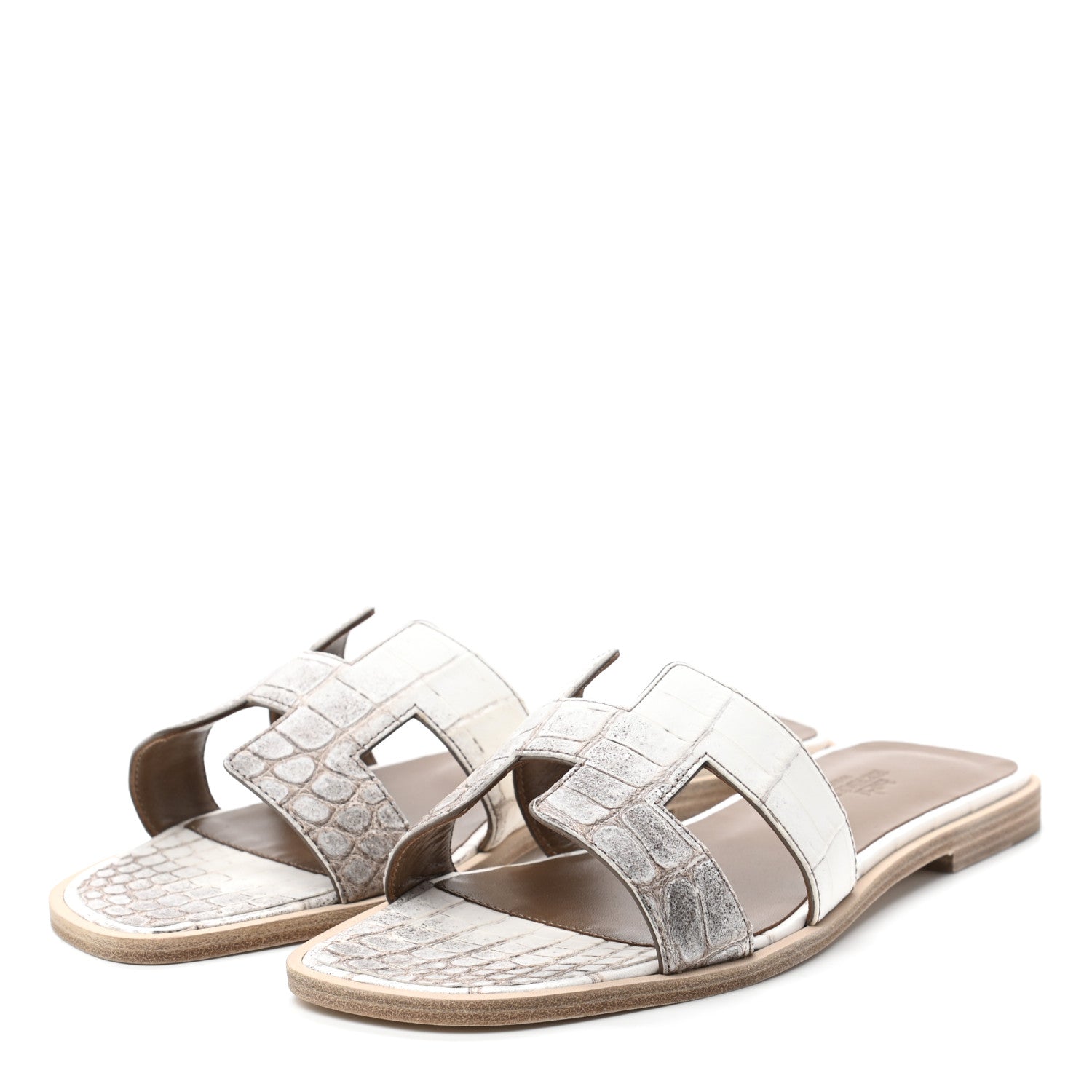 Hermes Matte Niloticus Crocodile Himalaya Oran Sandals 38 Blanc 3 of 8